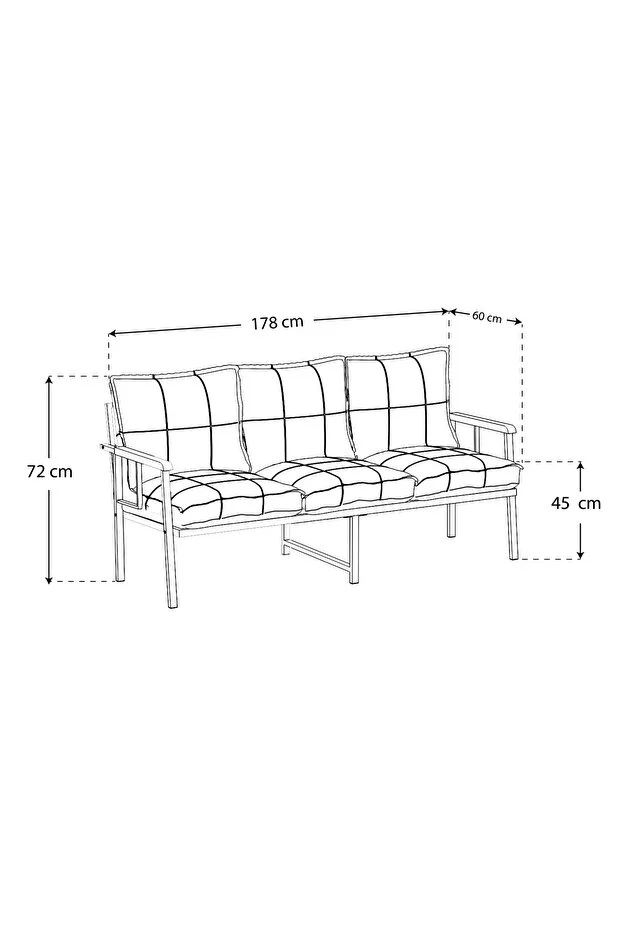 Modern Balkon, Bahçe, Cafe, Metal Koltuk, Kanepe Üçlü - Krem